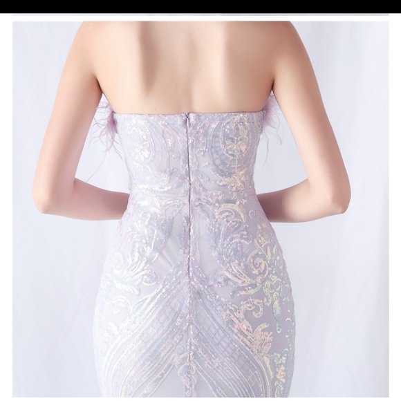 Purple, Geometric Print, Ostrich, Contrast Sequined Mermaid Maxi G… - Picture 12 of 15